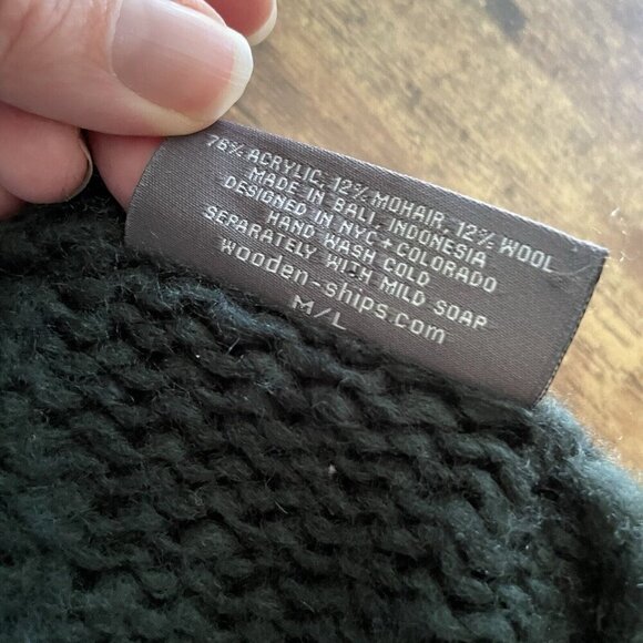 Wooden Ships Womens Cardigan Sz Medium Large Pine Green Mohair Wool Sweater - Picture 7 of 7